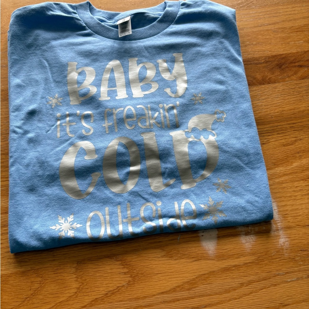 Light Blue Graphic Tee - Baby It's Cold Outside